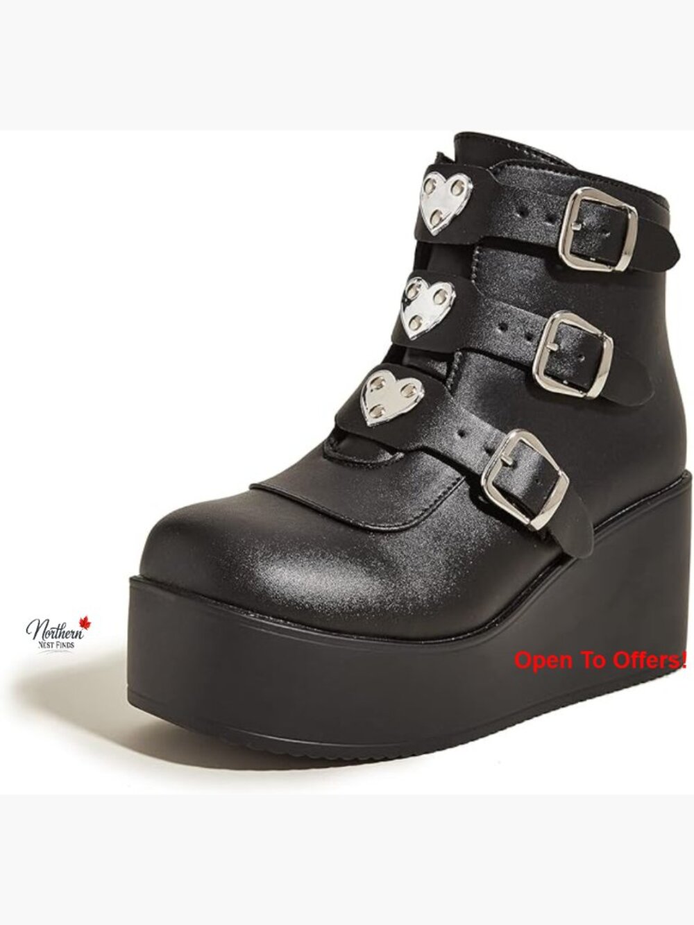 Platform Chunky Ankle Boots Round Toe Zipper Wedges Buckle Thick Sole